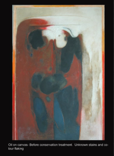 Oil on canvas- Bfter conservation. Treatment for unknown stains and colour flaking